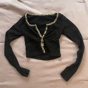 Brandy Melville Black Long Sleeve with Cheetah Trim